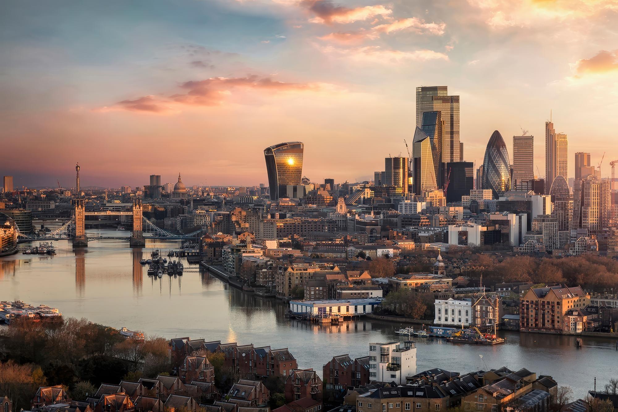 London skyline and River Thames at sunset